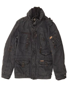 KHUJO Mens Military Hooded Windbreaker Jacket UK 38 Medium Blue Cotton BQ01 - Picture 1 of 3