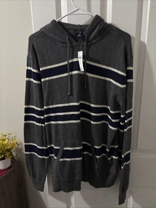 Men’ Gap Hooded Light Knit Sweater Large Gray/White /Blue New - Picture 1 of 4