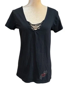 Harley Davidson Biker Black V-Neck Top Womens XL Embroidered Logo Eastern Shore - Picture 1 of 9