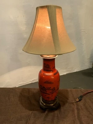 Very Rare vintage Ceramic  Orange black hand painted Chinese Table Lamp - Image 1 of 4
