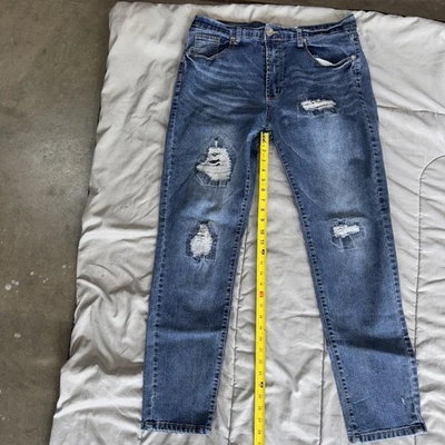 Jeans masculino Chams 36 azul jeans reta perna larga desgastado 65/32/2/1 mix - Imagem 1 de 4