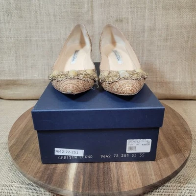 Oscar de la Renta Embellished Woven Kitten Heels Pumps Women's Euro Size 35 US 5 - Image 1 of 4