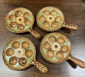 Set Of 4 Escargot Pottery Baking Serving Dishes Hand Painted Vintage Mexican Art - Bild 1 von 15