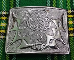 New Scottish Kilt Belt Buckle Thistle Knot Chrome Finish Highland Celtic Buckles - Picture 1 of 1