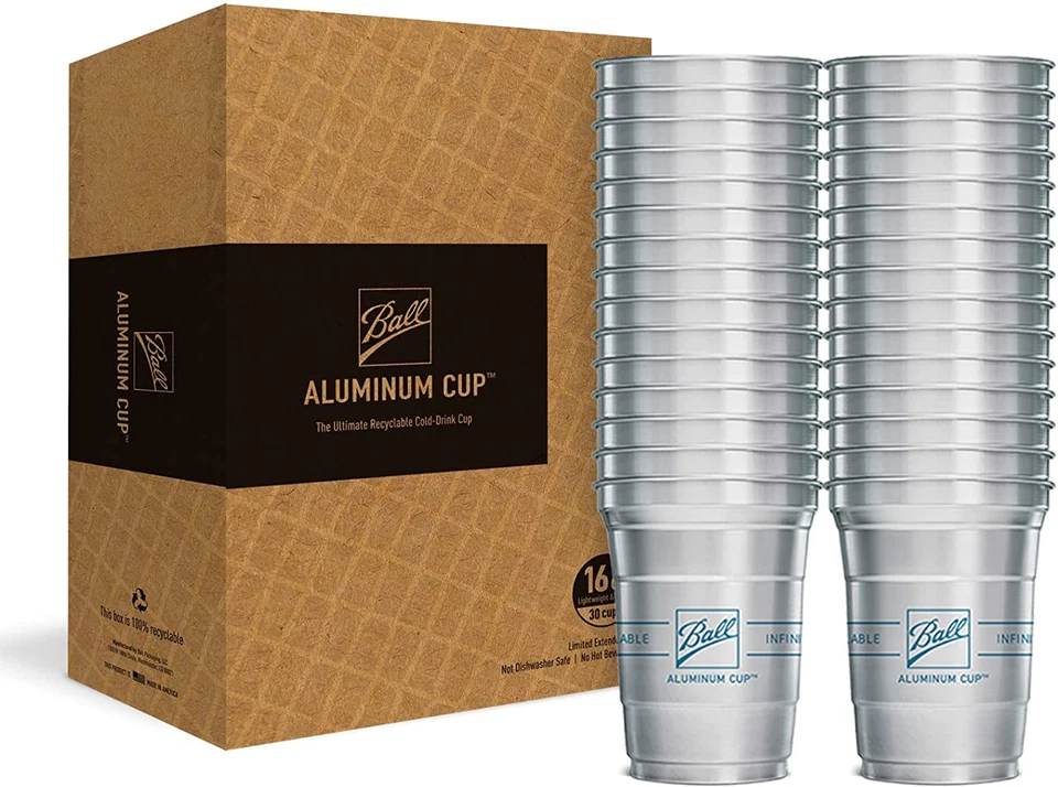 Ball Aluminum Cup Recyclable Party Cups Ball Logo 16 Oz. Cup 30 Cups per Pack