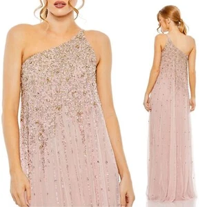 Mac Duggal 9224 Size 4 One Shoulder Embellished Trapeze A-Line Gown, Tan/Blush - Picture 1 of 13