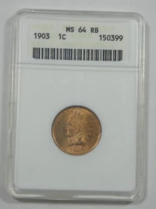 1903 Indian Head/Oak Wreath rev Cent ANACS MS 64 RED BROWN 1st Generation Holder - Picture 1 of 4