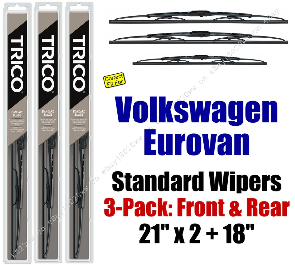 Wiper Blades 3pk Front Rear Standard 1992-1994 Volkswagen EuroVan 30210x2/180 - Image 1 of 1