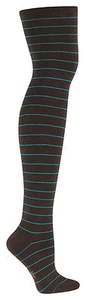 Sock It To Me Women's Over the Knee Socks - Brown & Teal Striped (UK 3-8) - Picture 1 of 1