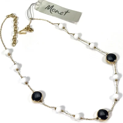 Monet White Black Gold Necklace-17"-NWT Signed - Image 1 of 4