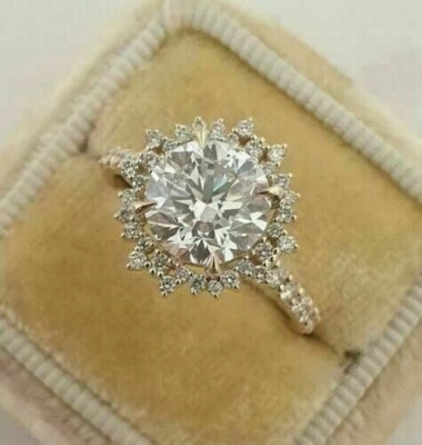 2.00 Ct Round Cut Lab Created Diamond Women Engagement Ring 14K Yellow Gold Over - Image 1 of 4