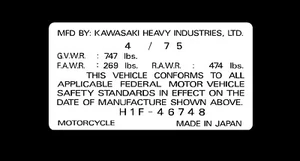 Etiqueta de tubo de dirección Kawasaki H1F 1975 / calcomanía repro - Imagen 1 de 1