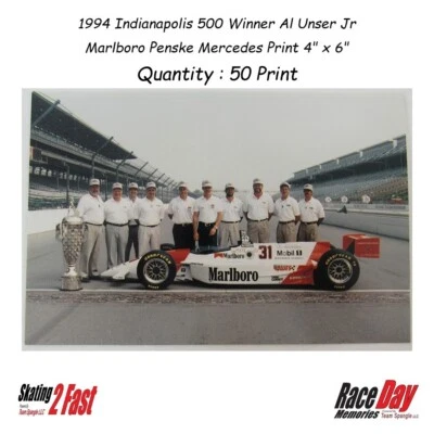 50 Print 4"x6" Winner Al Unser Jr 1994 Indianapolis 500 Marlboro Penske Mercedes - Image 1 of 4