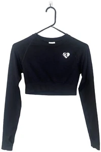 Women’s Best Black Long Sleeve Crop Top Thumb Hole Activewear Workout Wear Small - Picture 1 of 5