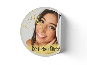 35 x Personalized Black Gold Minimalist Happy Birthday Greetings Stickers - Picture 1 of 3