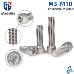 Socket Cap Screws M3 M4 M5 M6 M8 M10 Allen Hex Bolts A2 Stainless Steel DIN 912 - Picture 1 of 16