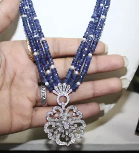 3.72ct Natural round Diamond 14k white gold Sapphire Pearl wedding necklace - Picture 1 of 12