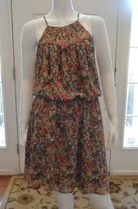 Womens JOIE Brown/Red/Green Lined Silk SunDress Size M - Picture 1 of 4