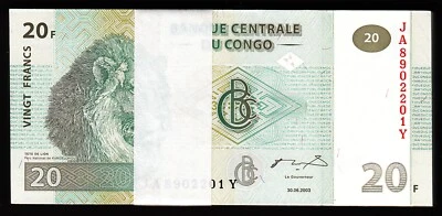 Congo 20 Francs 2003, UNC, ½ BUNDLE, Pack of 50 PCS, Consecutive, P-94a - Image 1 of 4