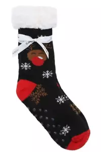 Damen weiche warme flauschige Fleece gefütterte Hüttenschuhe Socken marineblau Weihnachten Rentier Socken - Bild 1 von 3