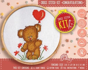 Gezählter Kreuzstich Teddybär für Anfänger - Liebe Stickpackung - DIY Geschenk - Bild 1 von 10