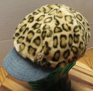 CHILDREN PLACE GIRLS YOUTH HAT DENIM & LEOPARD SPOTS AGE 10-14 VERY GOOD COND