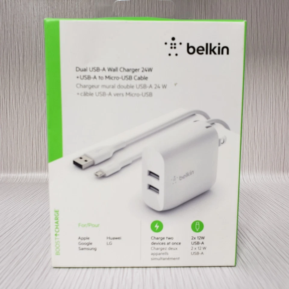 Belkin Boost Charge Dual Usb-a Wall Charger 24w With Cable (wce002dq1mwh) LN