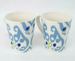 Rachael Ray IKAT blau Tassen handbemalt spülmaschinen- und mikrowellengeeignet 2er Set - Bild 1 von 4