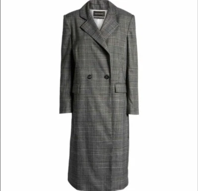 Maxi Blazer Abrigo Chaqueta Something Azul Marino Carbón Cuadros Rejilla Larga M Foto 1 de 4