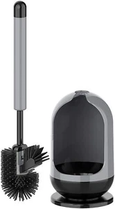 MR SIGA Soft Bristle Toilet Brush Set With Holder Bathroom Cleaning Gray black - Picture 1 of 8