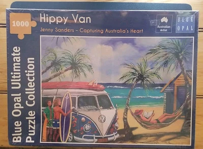 New JENNY SANDERS BLUE OPAL Jigsaw Puzzle Deluxe 1000 piece HIPPY VAN_VW Kombi  - image 1 of 4