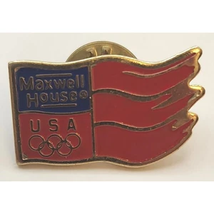 USA Olympics Maxwell House Coffee Lapel Hat Pin Pinback American Flag 1" - Picture 1 of 2