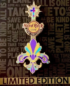 2025 HARD ROCK CAFE NEW ORLEANS FLEUR-DE-LIS CROSS MARDI GRAS GUITAR LE PIN - Picture 1 of 2