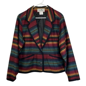 LL Bean Damen Vintage Blazer Baumwolle Mehrfarbig Gestreift Größe L Southwest 90s - Bild 1 von 9