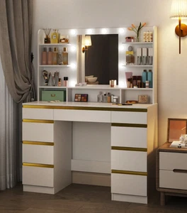 Dressing Table With 10 LED Light Globes, 3 Colors, Adjustable Brightness, Large - Picture 1 of 5