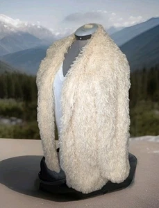 POL WOMENS MEDIUM WHITE FAUX OSTRICH FEATHER LIGHTWEIGHT SHAGGY FUR JACKET COAT - Picture 1 of 7