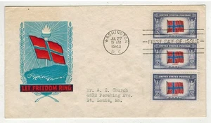 1943 WW2 Patriotic FDC STRIP OF 3 OVERRUN COUNTRIES 911 NORWAY FLAG - Picture 1 of 1