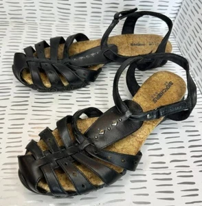 Sandalias Skechers para mujer 8 pinzas con tiras sandalias de cuero negras - Imagen 1 de 8