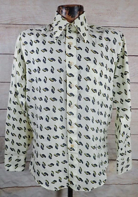 Vintage Campus Shirt Dagger Collar 70s Disco Mens Medium Geometric Abstract - Image 1 of 4
