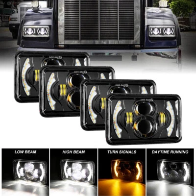 4pcs 4x6" DOT LED Headlights Hi/Lo For Kenworth T800 W900 Peterbilt 357 379 378 - Image 1 of 4