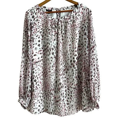 Blusa Talbots Plus 2X Leopardo Metálica Top Gris Rosa Clásica Fluida Femenina Foto 1 de 4