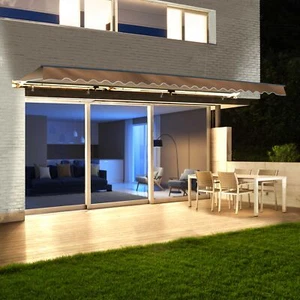 ALEKO Semi-Cassette Motorized LED Retractable 13x10 ft Patio Awning Canopy Sand - Picture 1 of 11
