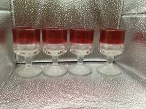 Vintage KINGS CROWN Ruby Red Flash Thumbprint Cordial Glass Set of 4 - Picture 1 of 4