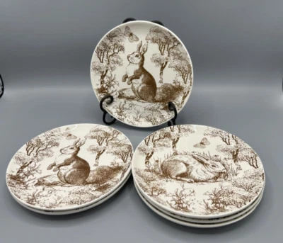 "Juego de 6 platos de cerámica de ensalada/lado/postre de conejo blanco y marrón 8,5""D" Foto 1 de 4