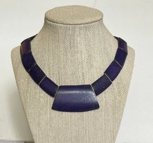 Tiefblau Lapis Look Holz Halsreif Halskette Indigo Rechteck Perlen 14" - Bild 1 von 4