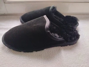 Unisex slippers of real leather and real fur Black slippers Father's day gift - Picture 1 of 10