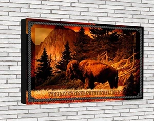 Yellowstone Nat'l Park Buffalo Travel Poster, Canvas Wrap Framed, Metal Tin Sign - Picture 1 of 5