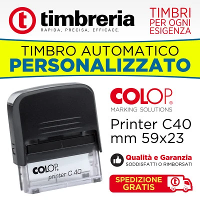 TIMBRO AUTOMATICO AUTOINCHIOSTRANTE COLOP P40 mm 59x23 PERSONALIZZATO LOGO