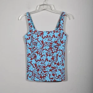 Traje de baño Tankini Lands' End rojo aguamarina floral con aros talla 10 - Imagen 1 de 3
