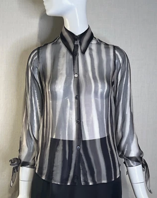 Blusa de gasa de seda transparente ROMEO GIGLI IT40, documentada primavera verano 2002 pasarela Foto 1 de 4